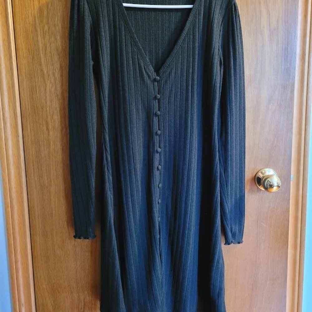 Topshop Black Button Down V Neck Frill Sleeve Dress US 10